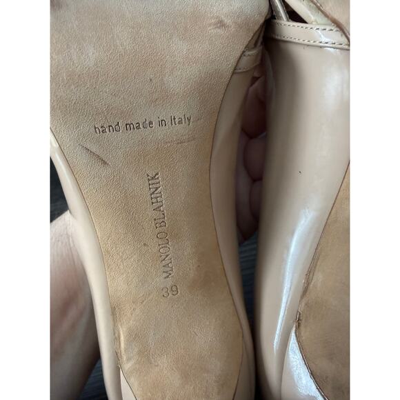 NWT Manolo Blahnik Nude Patent Leather Lattice-Style Cutout Stiletto Heels Sz.39 - Picture 3 of 12
